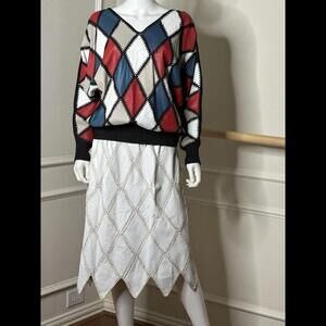 Vintage Leather & Knit Patchwork Skirt Top Set Western Cowgirl Batwing Unique M